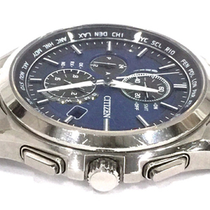 シチズン 電波 腕時計 H804-T018696 ラウンド クロノグラフ 青文字盤 エコドライブ メンズ 純正ベルト CITIZENの画像3