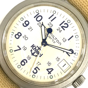 1円 ハミルトン 腕時計 9797 カーキ Khaki デイト SVカラー金具 クォーツ メンズ 33mm 付属品有 HAMILTON