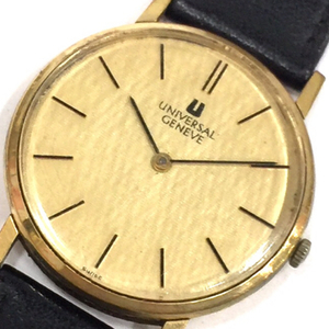 ユニバーサルジュネーブ 手巻き 機械式 腕時計 メンズ ゴールドカラー文字盤 社外ベルト UNIVERSAL GENEVE