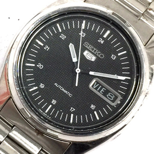 セイコー 5 デイデイト 自動巻 オートマチック 腕時計 メンズ ブラック文字盤 純正ブレス ジャンク品 7S26-3040
