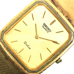 1円 セイコー 腕時計 ドルチェ 6020-4060 スクエア 2針 ゴールドカラー金具 クォーツ メンズ 純正ベルト SEIKOの画像1