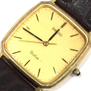 セイコー ドルチェ クォーツ 腕時計 メンズ ゴールドカラー文字盤 5E31-5A80 未稼働品 社外ベルト SEIKO