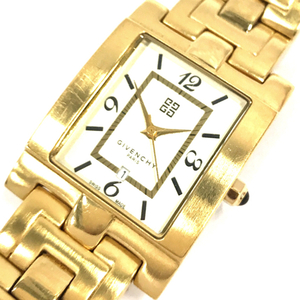 送料360円 ジバンシィ 腕時計 スクエア デイト ゴールドカラー金具 3針 クォーツ メンズ 付属有 GIVENCHY 同梱NG