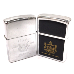 1円 ジッポー オイルライター KINGDOM OF HAWAII COAT OF ARMS / USA 英字ロゴ 含 喫煙具 計2点セット ZIPPO