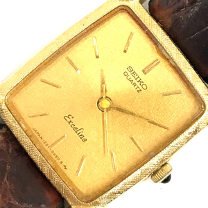 1円 セイコー 腕時計 エクセリーヌ 1221-5660 スクエア 3針 ゴールドカラー金具 QZ レディース 社外ベルト SEIKO