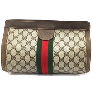 グッチ PVC×レザー GGロゴ シェリーライン セカンドバッグ クラッチバッグ 89 01 002 ジャンク品 ブラウン GUCCI