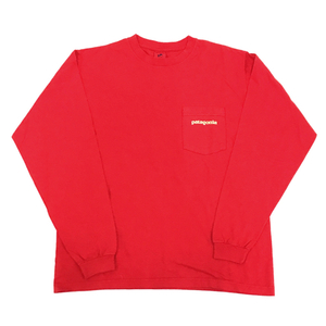 パタゴニア サイズM 長袖 プリントTシャツ ポケット メンズ レッド コットン カットソー トップス Patagonia