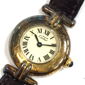  Cartier Must ko Rize verumeiyu quartz wristwatch lady's round face not yet operation goods original belt Cartier