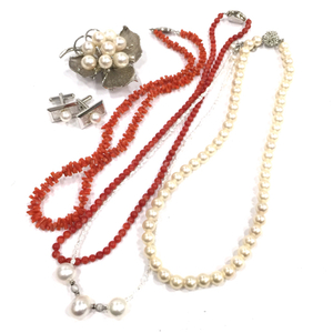  coral chain necklace other flower motif pin brooch cuffs button etc. accessory summarize set 