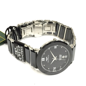 美品 テクノス セラミック デイト クォーツ 腕時計 ボーイズサイズ 黒 未稼働品 純正ブレス 付属品あり TECHNOSの画像8