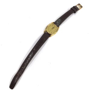 オメガ デビル 1387 プッシュ式 クォーツ 腕時計 レディース ゴールドカラー文字盤 純正ベルト 保存箱付き QR051-32の画像5