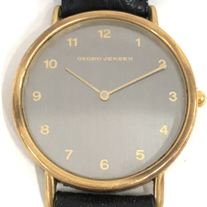 ジョージジェンセン クォーツ 腕時計 351 メンズ ラウンドフェイス 稼働品 社外ベルト ファッション小物の画像2