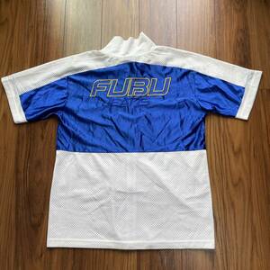 90s FUBU メッシュ シャツ 半袖 L サイズ 刺繍 ヒップホップ ラップ フブ フルジップ サテン