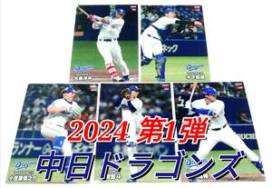 【 2024　第1弾　中日ドラゴンズ 】　レギュラーカード　全5種セット　★　カルビープロ野球チップス　大島　小笠原　髙橋　石川　木下