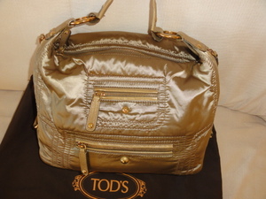  Tod's TOD'S nylon × leather shoulder bag Italy made Gold × beige beautiful goods anonymity delivery 