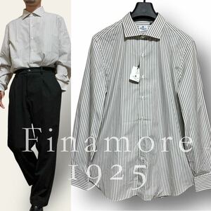 【最終価格】新品 定価4.8万 FINAMORE 1925 フィナモレ イタリア製 上質コットン100% ストライプ カッタウェイ 長袖シャツ ドレスシャツ 44