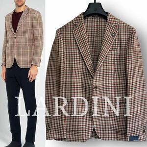 【即決OK】新品 定価11.5万 LARDINI ラルディーニ イタリア製 上質素材 Tessuto Esclusivoリネン×ウール チェック柄 ジャケット 50