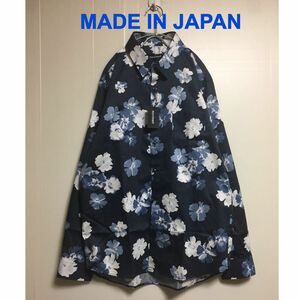 ★【新品】アートフラワーシルキーシャツ 日本製(LAD MUSICIAN デザイン仕様) ●紺 Mサイズ