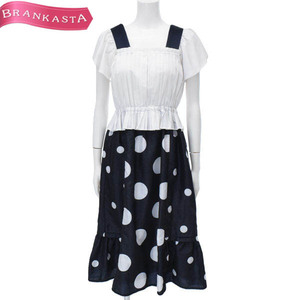 [ beautiful goods ]Chesty/ Chesty lady's long One-piece short sleeves dot pattern separate manner 1 S~M corresponding navy white [NEW]*41FL40