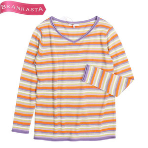 [ beautiful goods ]49AV.JUNKO SHIMADA/49 avenue Junko Shimada long sleeve knitted tops border pattern cotton .38 M [NEW]*61CI80