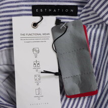 【美品・定価1.1万】ESTNATION/エストネーション メンズ 半袖 シャツ ストライプ柄 ストレッチ M ブルー系 白 [NEW]★61DL14_画像6