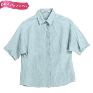 【美品】AGNONA/アニオナ レディース 半袖 シャツ トップス 麻×シルク 光沢 38 ミントブルー系 [NEW]★61DL17