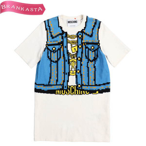 【美品】MOSCHINO COUTURE/モスキーノクチュール 半袖 Tシャツ トップス ベストプリント 柄 ロゴ 綿 I38 S～M [NEW]★61DL23