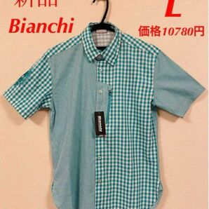 Bianchi ビアンキ　半袖チェックシャツ　グリーン　Lサイズ