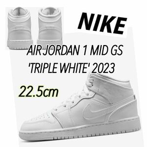 AIR JORDAN 1 MID GS 'TRIPLE WHITE' 2023 Nike воздушный Jordan 1 mid (GS) Kids (554725-136) белый 22.5cm без коробки .
