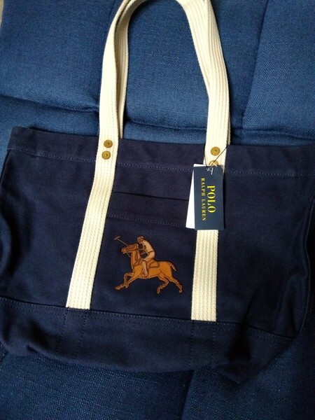 新品未使用◆POLO RALPH LAUREN トートバッグ ポロラルフローレン キャンバス　かばん　メンズ　レディース　A4　レザー　ポニー ネイビー