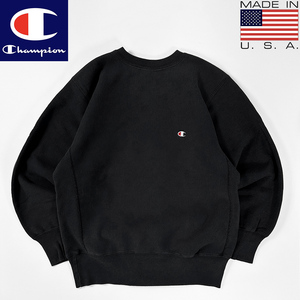 USA製◎美品 90s ビンテージ Champion 黒 フェード ブラック 無地 L 目付 リバースウィーブ スウェット 極上 USA 米国製 チャンピオン