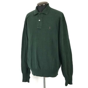 ラルフローレン☆コットンニットセーター/長袖ポロシャツ型【メンズL/深緑/green】トレーナー/RALPH LAUREN/Tops/Shirts/Sweater◇cBH529