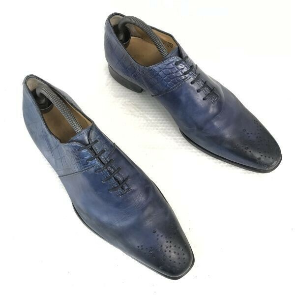 フランチェスコ ベニーニョ/francesco benigno☆ホールカットシューズ【7.5/26.0/NAVY BLUE/クロコダイル型押し&スムース】 shoes◇bH-162