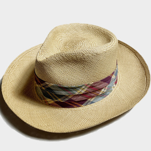 超希少! 70's STETSON 59CM PANAMA HAT パナマ ハット ワイドブリム ミント MINT マドラス チェック カンカン帽 ストロー STRAW HAT ハット