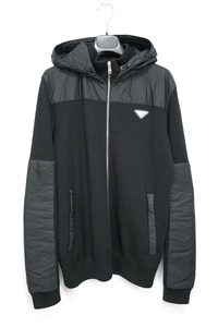 PRADA プラダ Wool and Re-nylon hoode ジップアップ フーディパーカー ブラック 50サイズ 