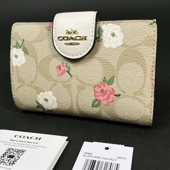 【COACH 本物 新品 コーチUSAアウトレット正規品】ミディアム ウォレット シグネチャー フローラル 二つ折り財布 CR968 花柄 新作 