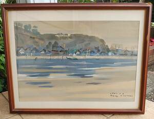 Art hand Auction 山田鶴佐久 ｢茨城県潮来市牛堀霞ヶ浦風景｣M10号大厚紙水彩 日展会友 白日会委員 埼玉県展審査員 本庄市麓原会創立 著名実力水彩画家, 絵画, 水彩, 自然, 風景画