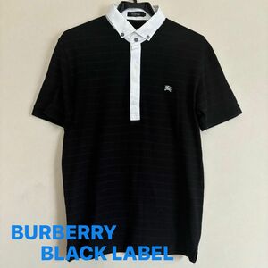 BURBERRY BLACK LABEL バーバリーブラックレーベル 半袖ポロシャツ ボーダー ポロシャツ 黒　ブラック