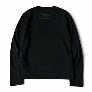 EMPORIO ARMANI エンポリオアルマーニ ラインストーン ロゴプリント ストレッチ 長袖 Tシャツ M 黒 ロンT カットソー トップス 日本製