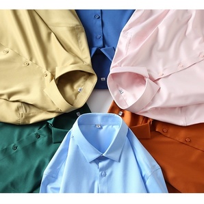 P282-XL 新品DCKMANY■シルク混 長袖シャツ メンズ ノーアイロン 形態安定 ドレスシャツ ワイシャツ 無地 ビジネス シャツ/ライトブルーの画像4