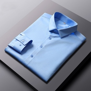 P282-XL 新品DCKMANY■シルク混 長袖シャツ メンズ ノーアイロン 形態安定 ドレスシャツ ワイシャツ 無地 ビジネス シャツ/ライトブルーの画像2