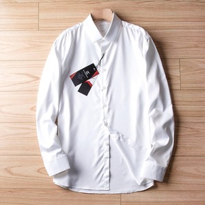 P281-XL 新品DCKMANY■シルク混 長袖シャツ メンズ ノーアイロン 形態安定 ドレスシャツ ワイシャツ 無地 ビジネス シャツ/ホワイトの画像1