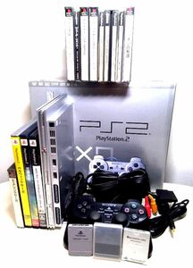 ☆超美品！！☆PS2本体 SCPH-75000 サテンシルバー☆ソフト１１本☆メモリーカード３枚☆