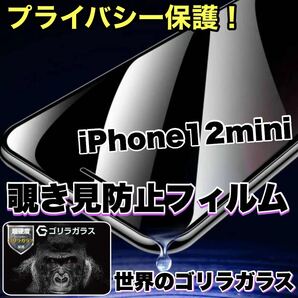 プライバシー保護！【iPhone 12mini】 覗き見防止強化ガラスフィルム【高品質ゴリラガラス】