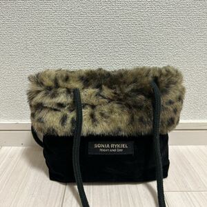 SONIA RYKIEL ソニアリキエル レディース パーティーバッグ ワンショルダーバッグ ファーバッグ ベロア ヒョウ柄 ブラック ロゴ ブランド