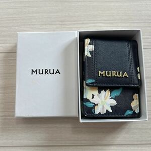 保管品 MURUA ムルーア レディース シガレットケース タバコ入れ 煙草入れ 把子 ポーチ 紺色 ネイビー 総柄 花柄 レザー ロゴ ブランド