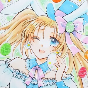 Art hand Auction Illustration dessinée à la main photo originale oreilles de lapin de Pâques originales twintails fille, des bandes dessinées, produits d'anime, illustration dessinée à la main