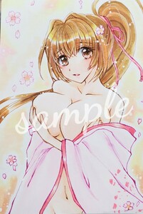 Art hand Auction 手描きイラスト オリジナル 桜姫 ポニーテール 女の子 着物, コミック, アニメグッズ, 手描きイラスト