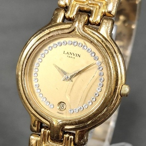 060418　263166　LANVIN　ランバン　レディース腕時計　文字盤ゴールド系カラーストーンデザイン　稼働品