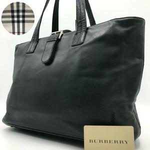 美品/A4収納可能●バーバリー BURBERRY メンズ ビジネス ハンドバッグ トート ショルダー ノバチェック レザー ブラック 黒 書類鞄 肩掛け